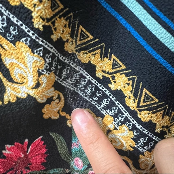 Pookie & Sebastian M Dark Floral Geometric Boho Ruffled Off Shoulder Mini Dress - Picture 5 of 7